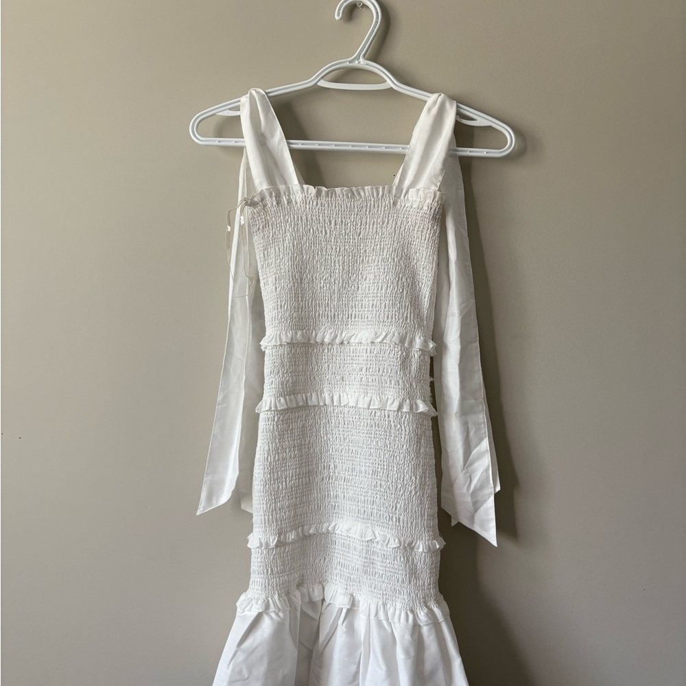 Fashion Nova White Ruffle Dress with Tied Straps